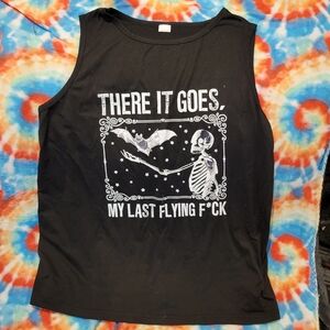 Black Graphic Tank Top with Skeleton Design